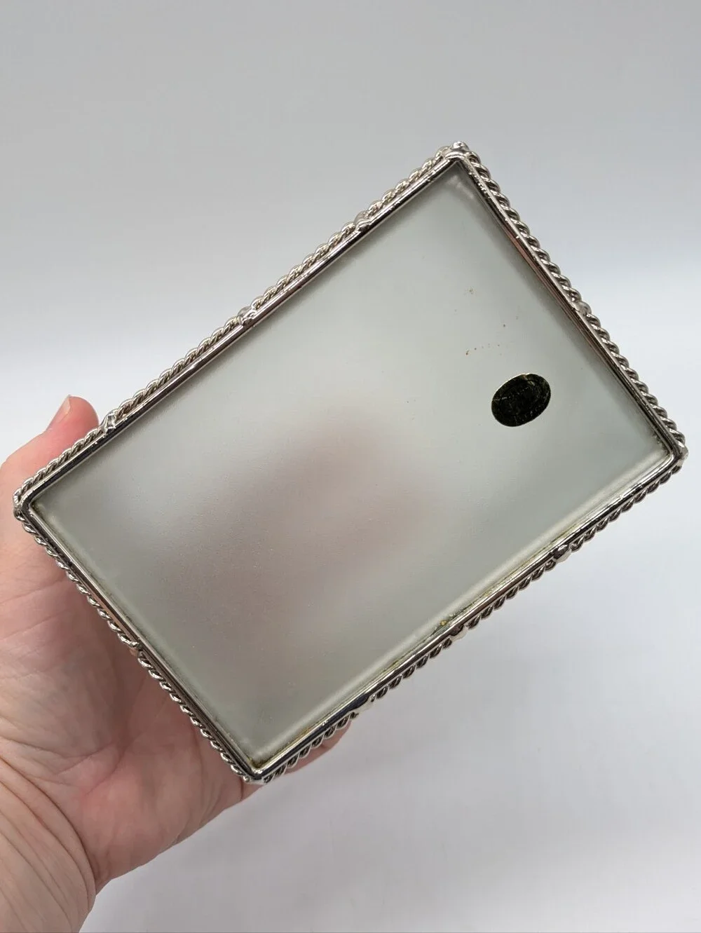 Frosted Glass Metal Leaf Design Rectangular Trinket Box